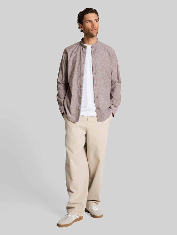 Regular Fit Hemd mit Leinenanteil von Men, rocky brown chambray