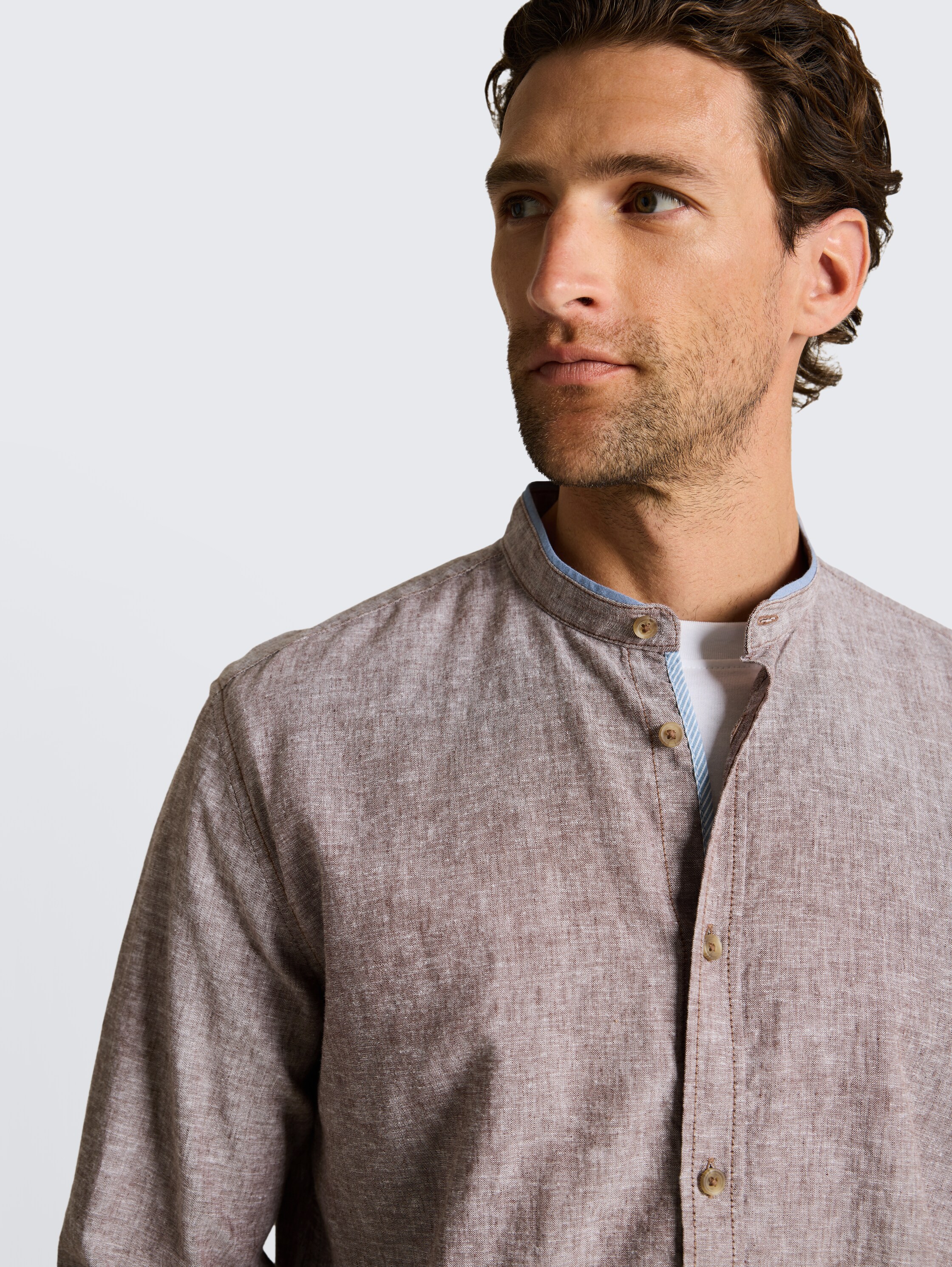 Regular Fit Hemd mit Leinenanteil - rocky_brown_chambray - 