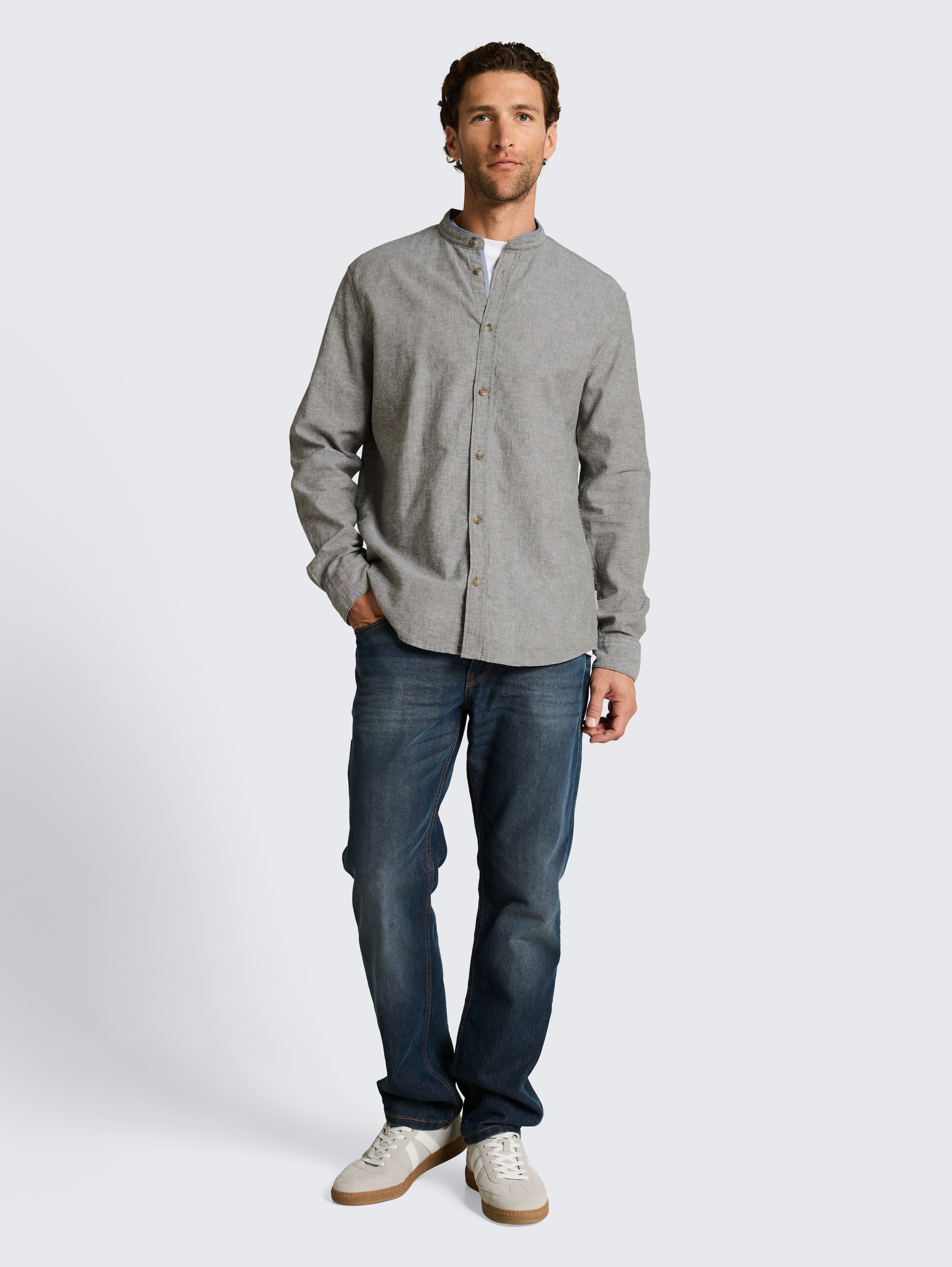 Regular fit overhemd met linnen - faded_leaf_green_chambray - 