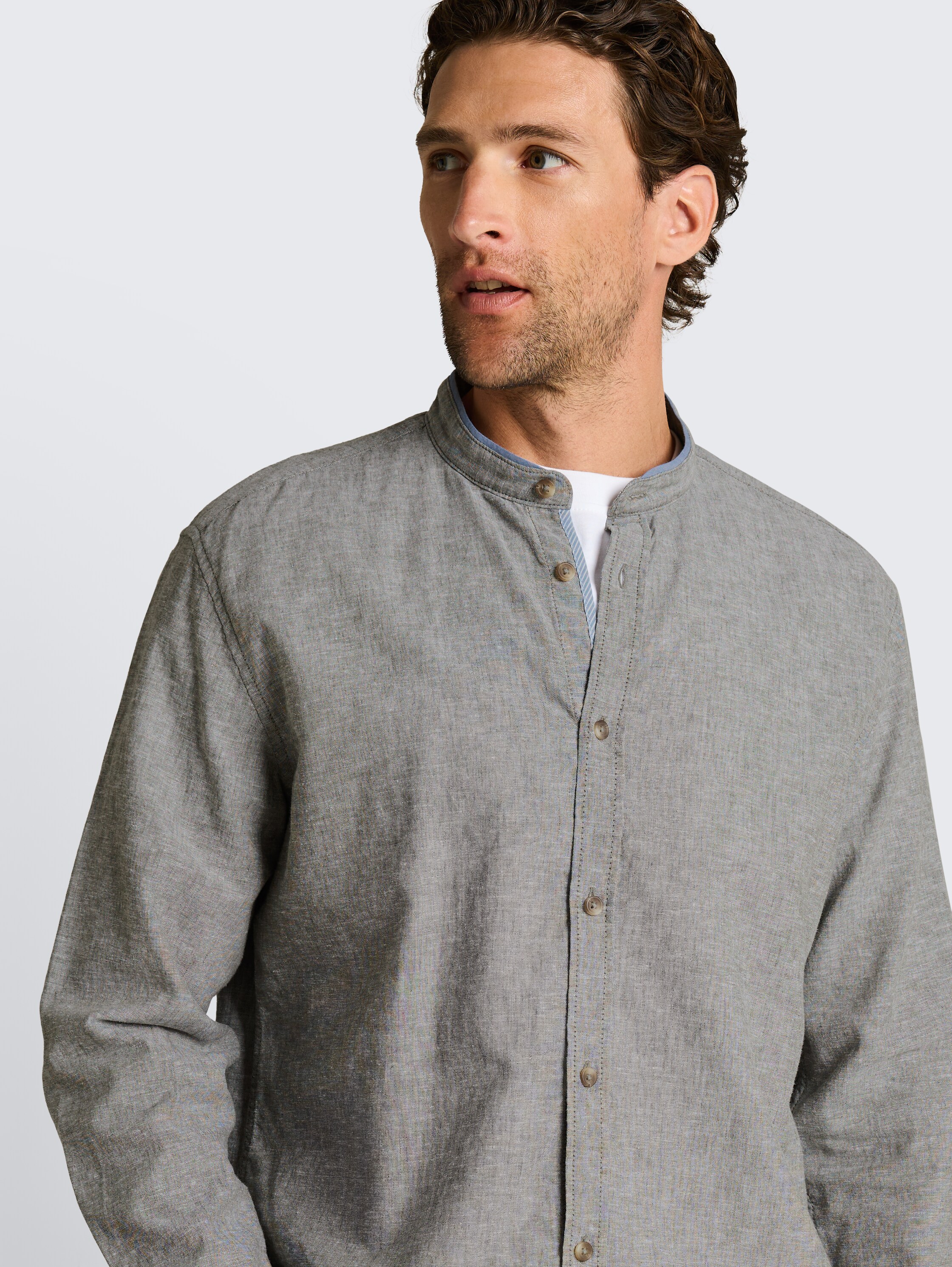 Regular fit overhemd met linnen - faded_leaf_green_chambray - 