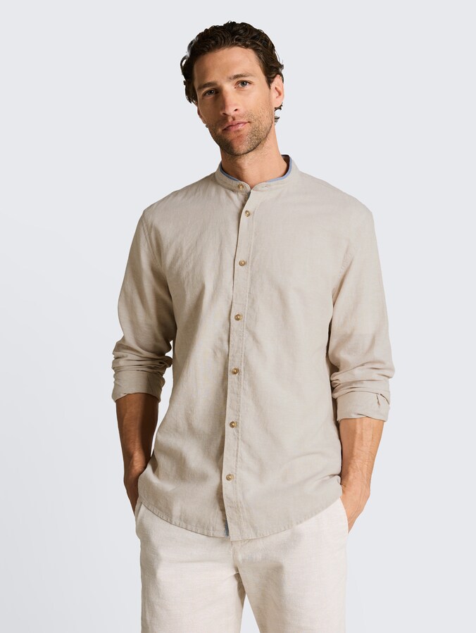 Regular fit overhemd met linnen door Men, cashew beige chambray