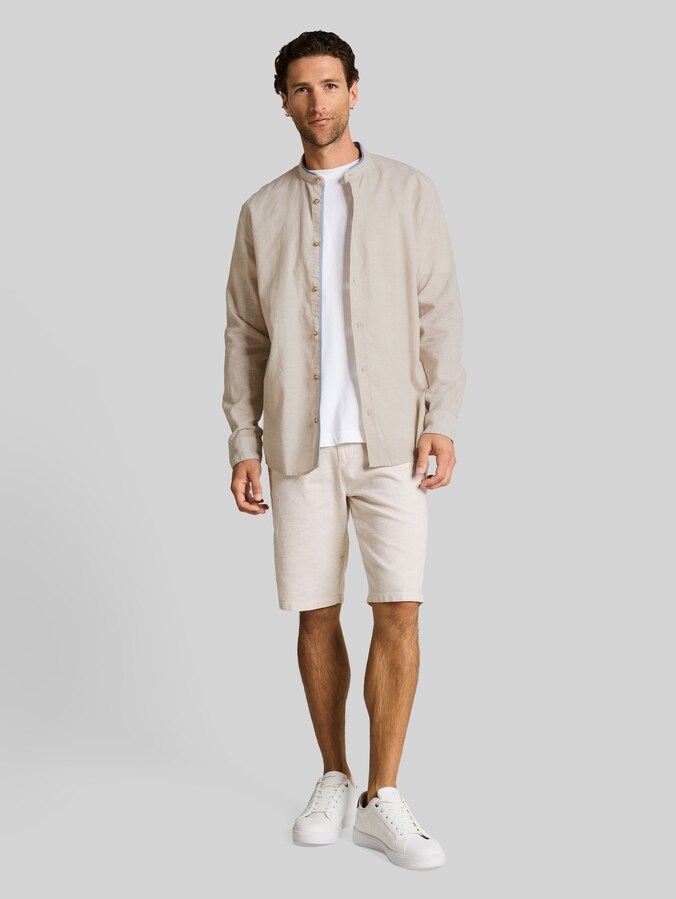 Regular fit shirt with linen content by Men, cashew beige chambray