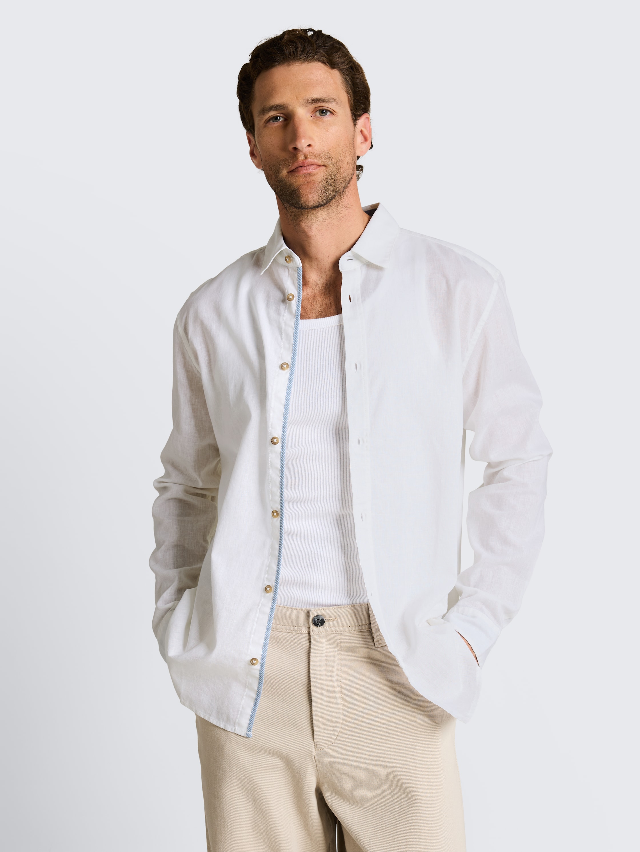 Regular Fit Hemd mit Leinenanteil - white - 