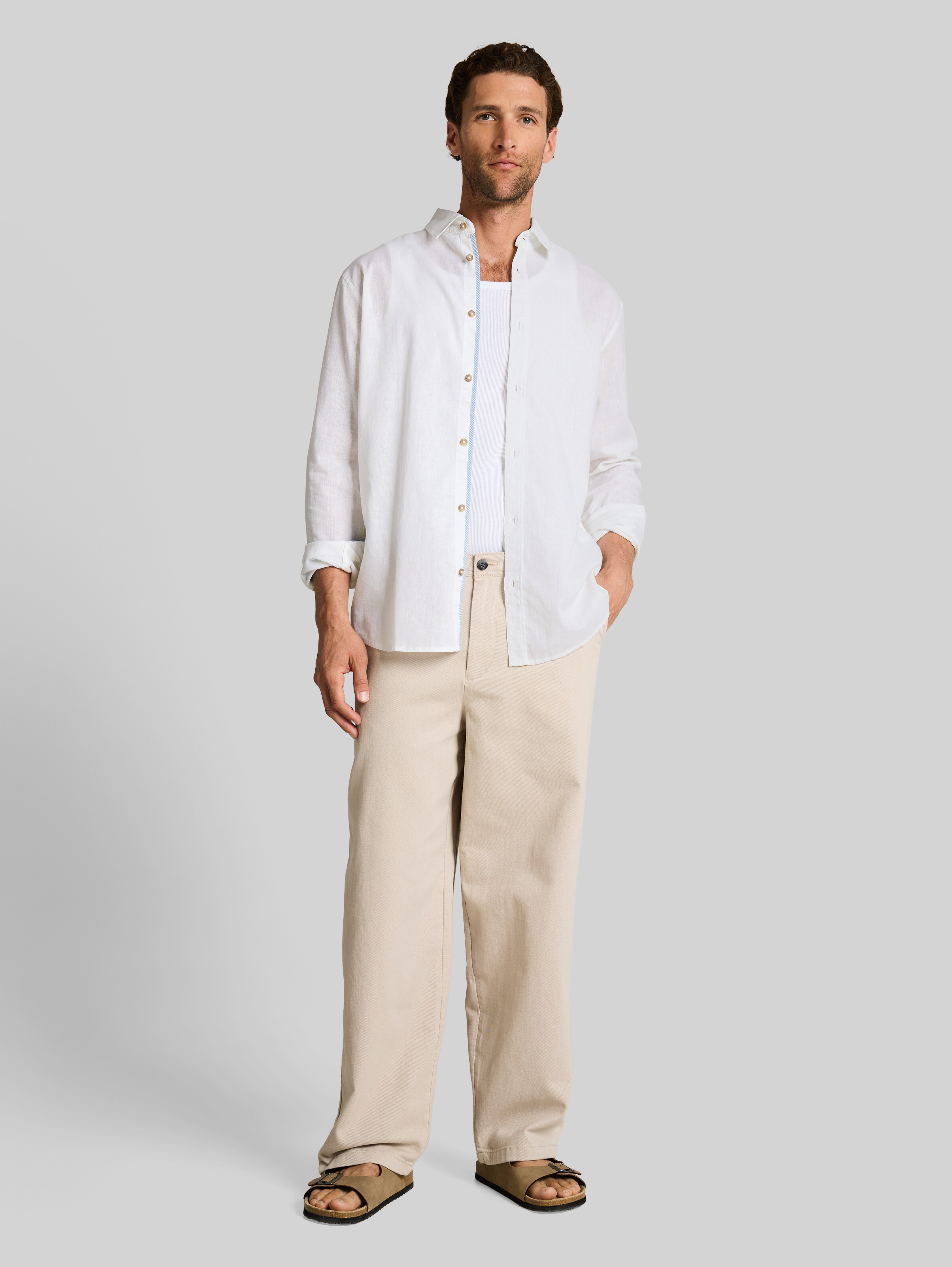 Regular fit shirt with linen blend in white by Tom Tailor