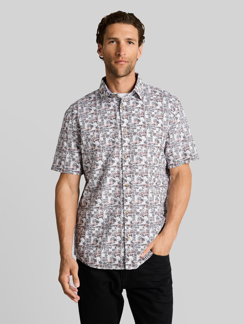 Regular Fit Kurzarmhemd mit Leinenanteil von Men, white palm tree design