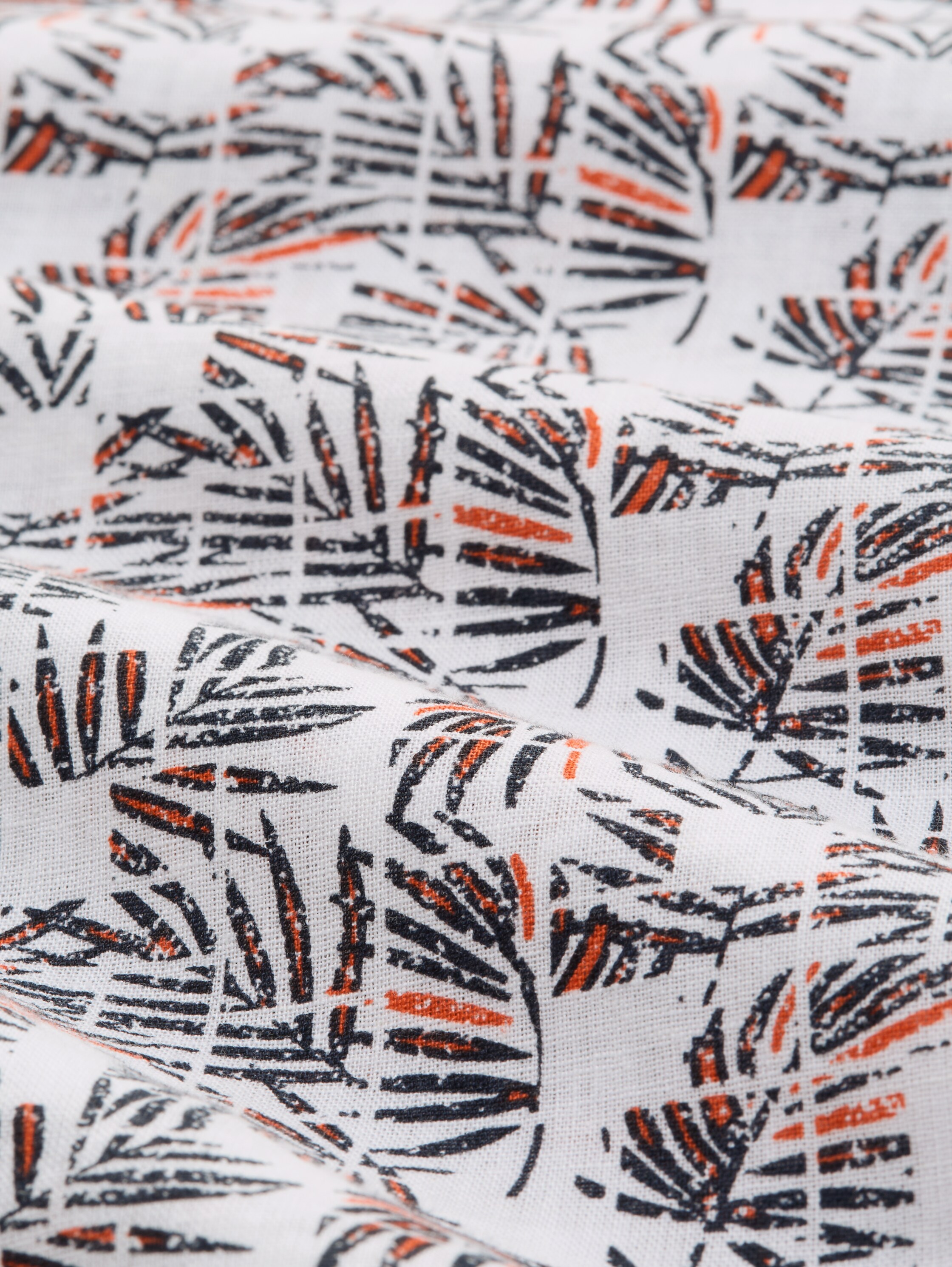 Regular Fit Kurzarmhemd mit Leinenanteil - white_palm_tree_design - 