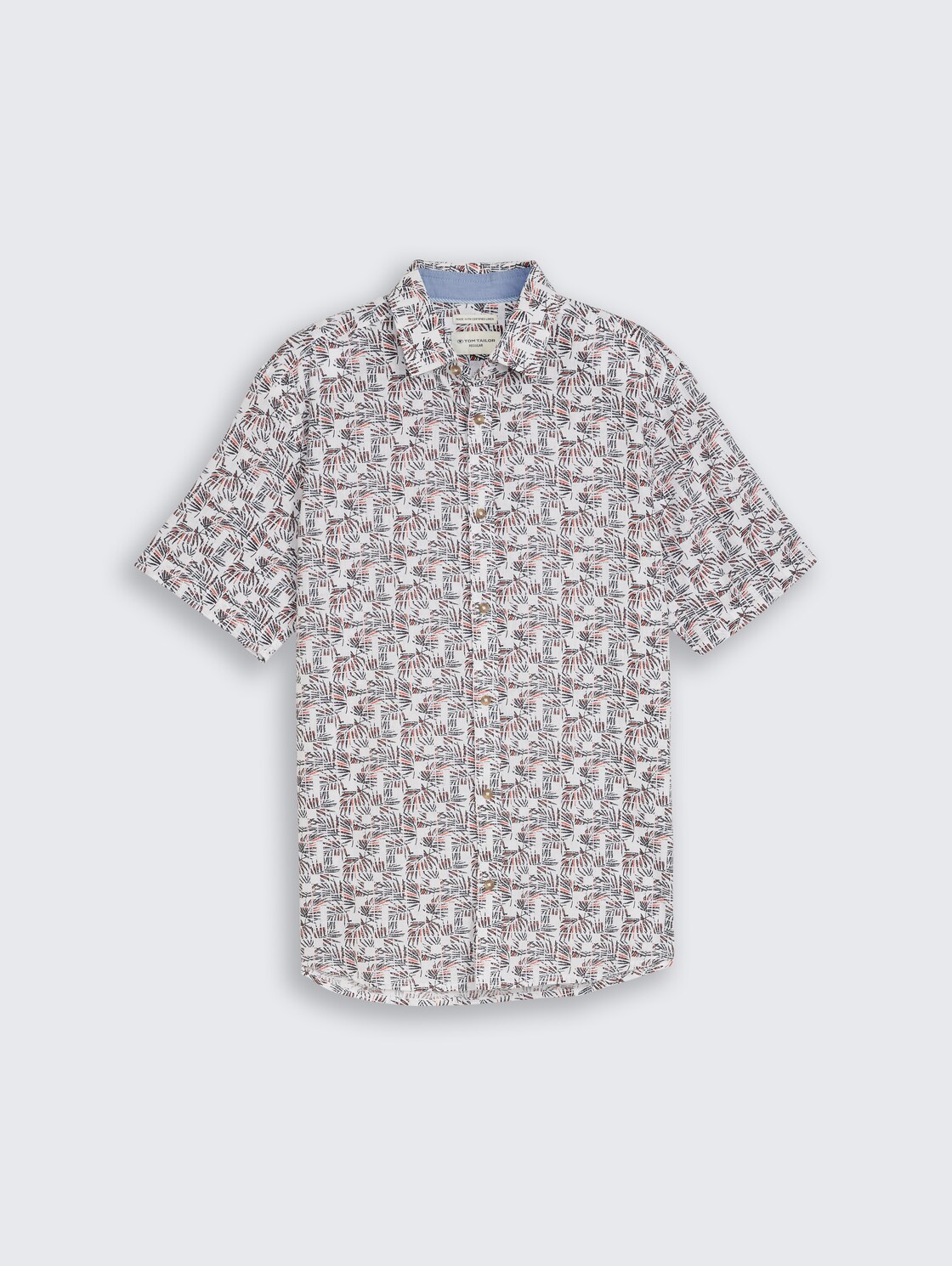 Regular Fit Kurzarmhemd mit Leinenanteil - white palm tree design - Vorder-Produkt-Ansicht