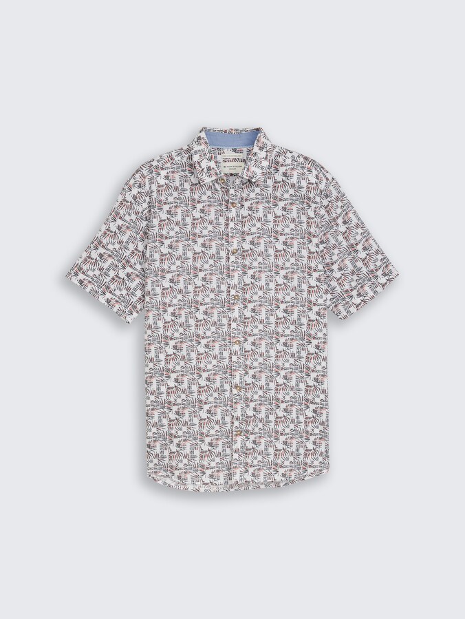 Regular Fit Kurzarmhemd mit Leinenanteil von Men, white palm tree design