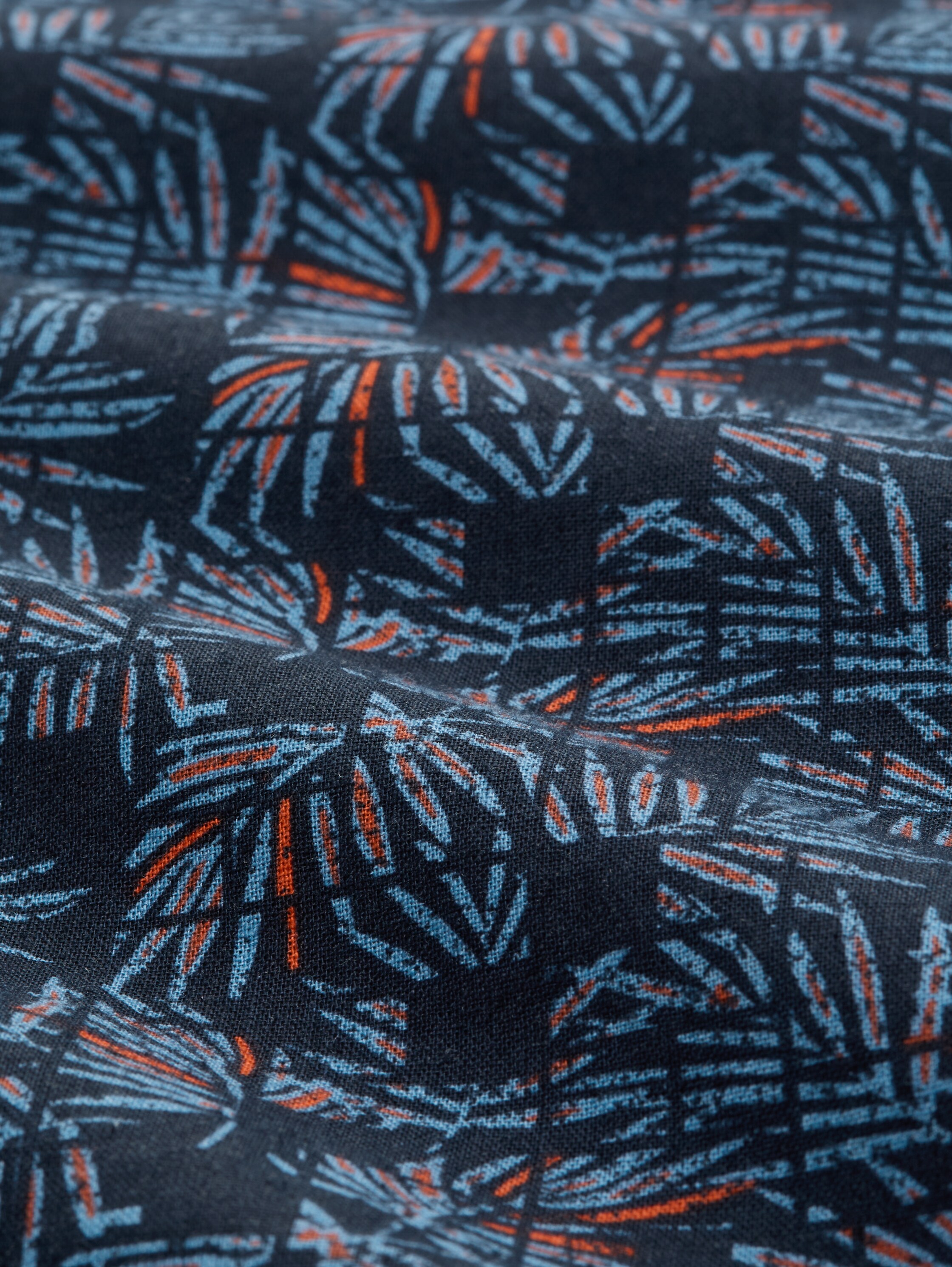 Regular Fit Kurzarmhemd mit Leinenanteil - blue_palm_tree_design - 