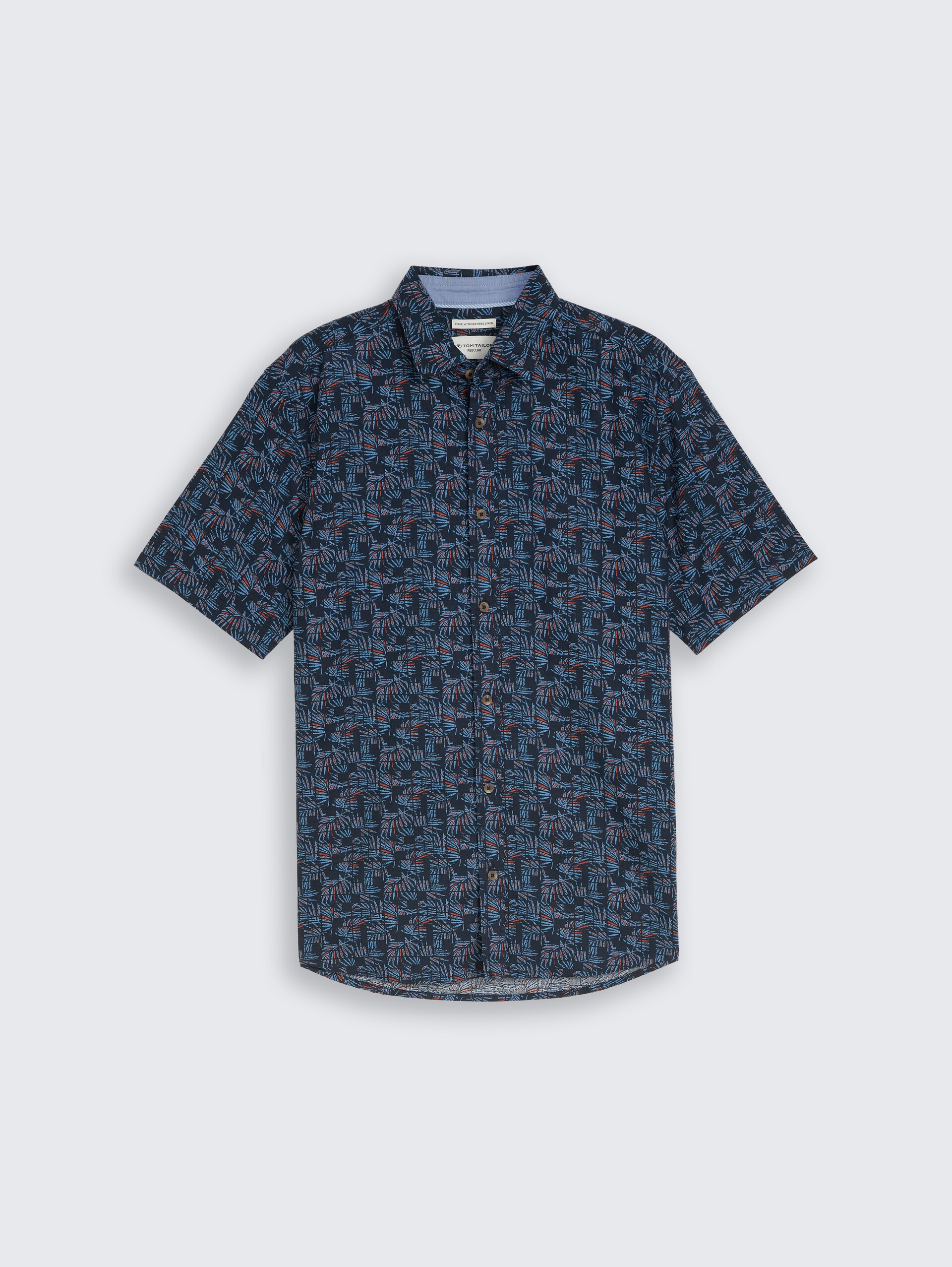 Chemise à manches courtes coupe regular avec un mélange de lin - blue palm tree design - Vue de face du produit