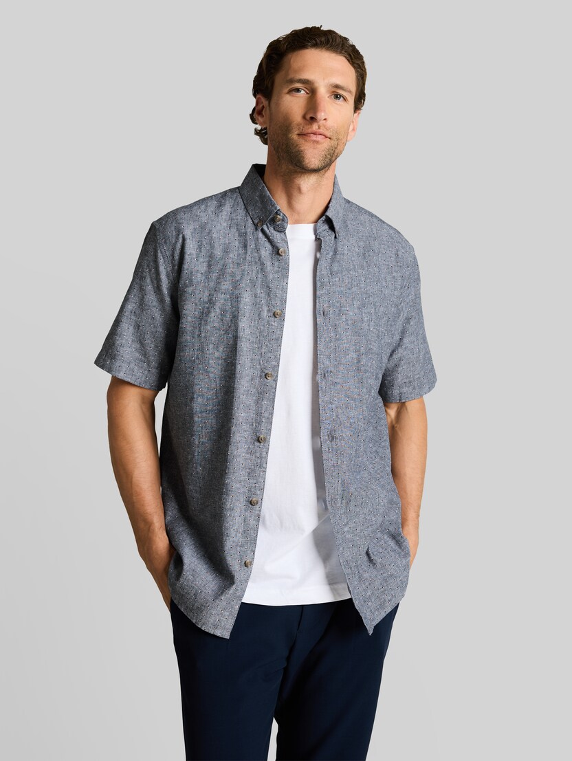 Regular Fit Kurzarmhemd mit Leinenanteil von Men, navy design