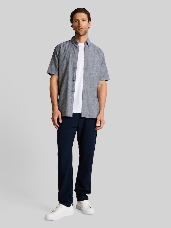 Regular Fit Kurzarmhemd mit Leinenanteil von Men, navy design