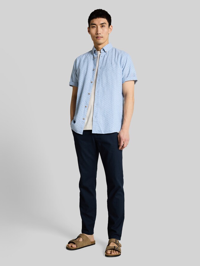 Regular fit short-sleeved shirt with linen blend by Men, bleeched blue design