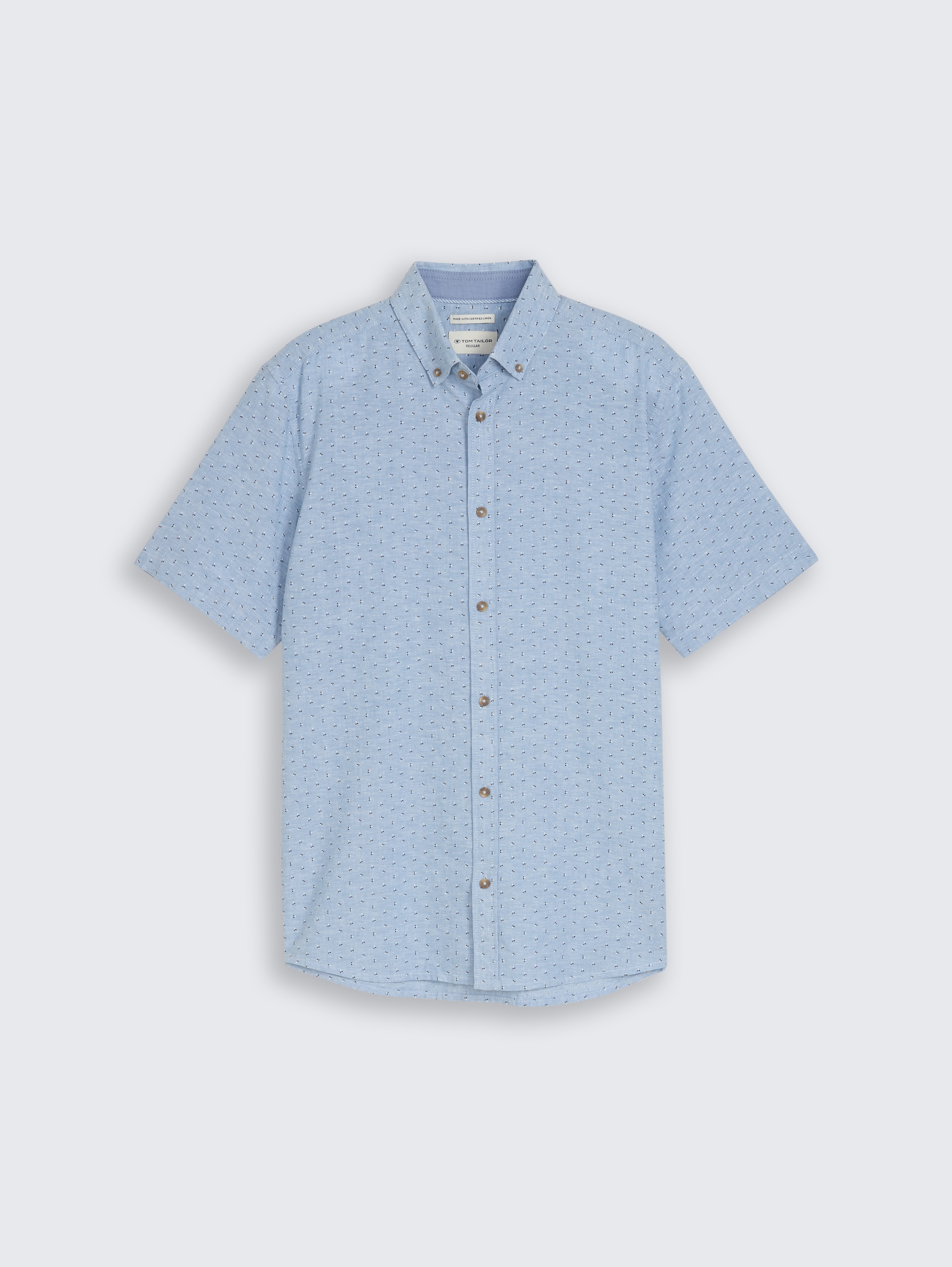 Regular Fit Kurzarmhemd mit Leinenanteil - bleeched_blue_design - 