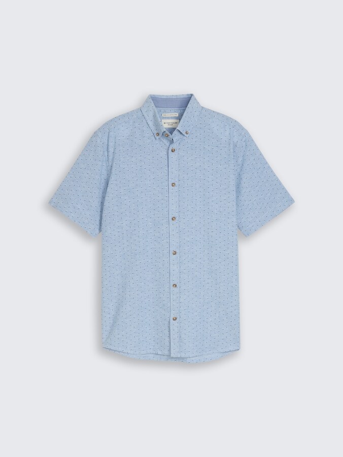 Regular Fit Kurzarmhemd mit Leinenanteil von Men, bleeched blue design