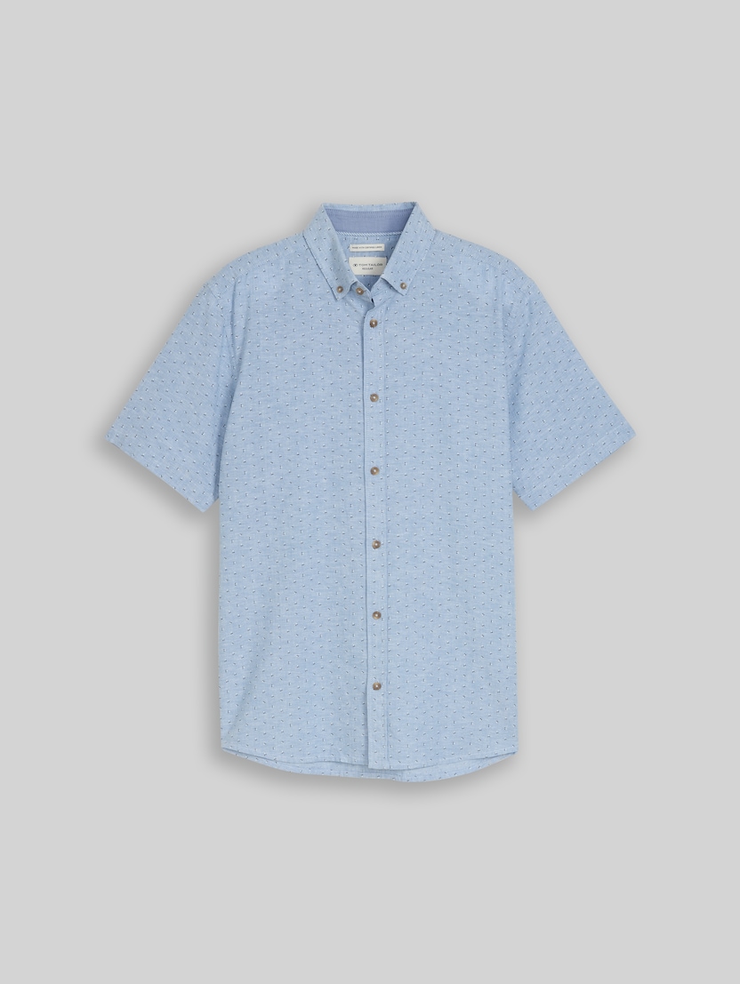 Regular fit overhemd met korte mouwen en linnen door Men, bleeched blue design