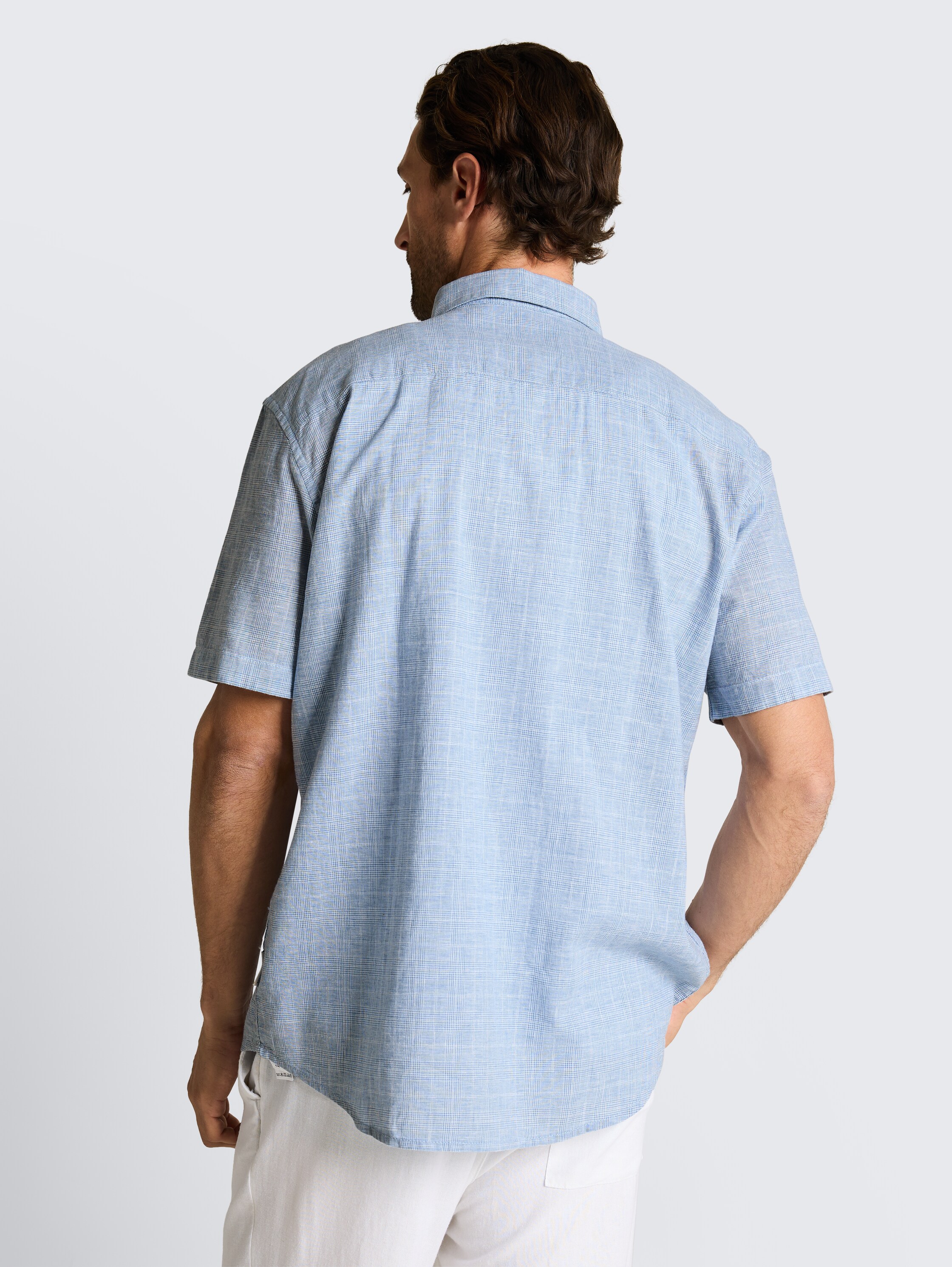 Regular Fit Kurzarmhemd mit Leinenanteil - bleeched_blue_check - 