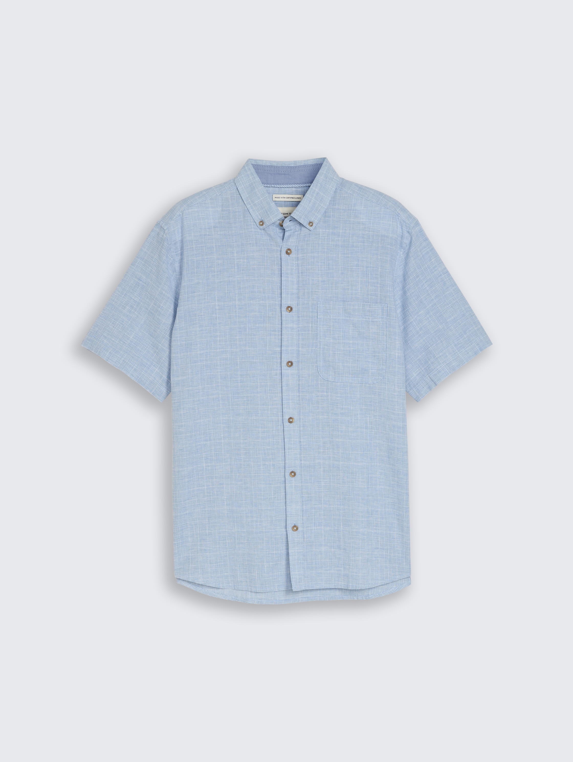 Regular Fit Kurzarmhemd mit Leinenanteil - bleeched_blue_check - 