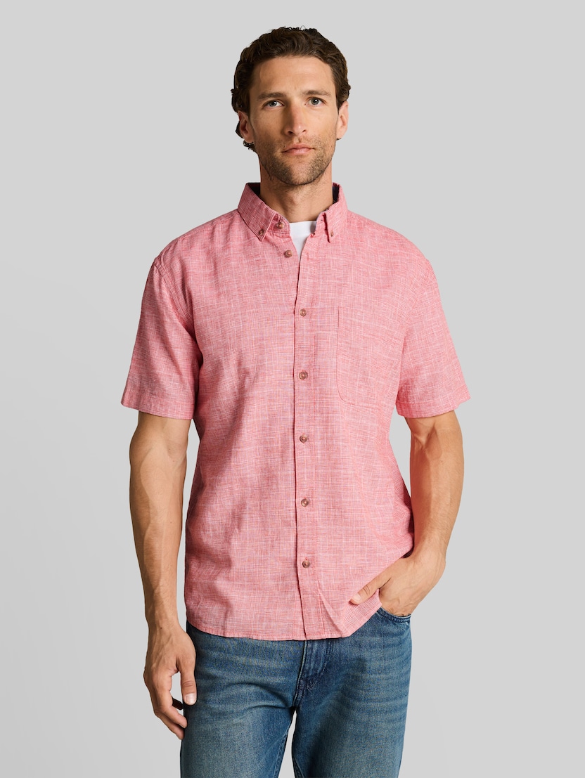 Regular Fit Kurzarmhemd mit Leinenanteil von Men, chili orange check