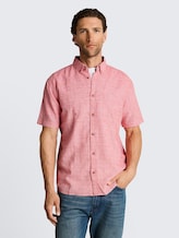 Regular Fit Kurzarmhemd mit Leinenanteil - chili orange check - Ausschnitt Model-Vorderansicht