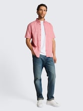 Regular Fit Kurzarmhemd mit Leinenanteil - chili orange check - Model-Vorderansicht