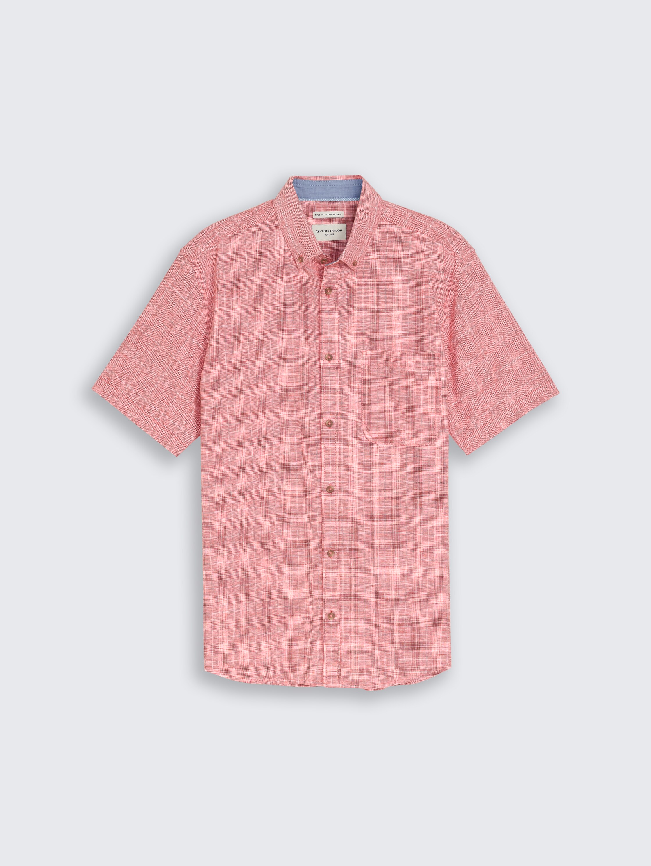 Regular Fit Kurzarmhemd mit Leinenanteil - chili_orange_check - 