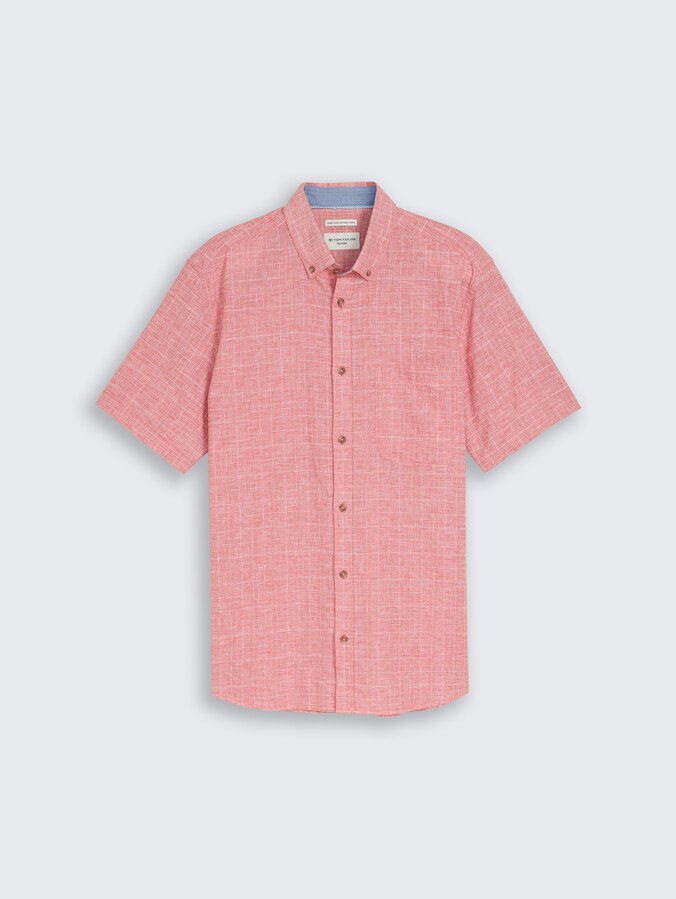 Regular Fit Kurzarmhemd mit Leinenanteil von Men, chili orange check