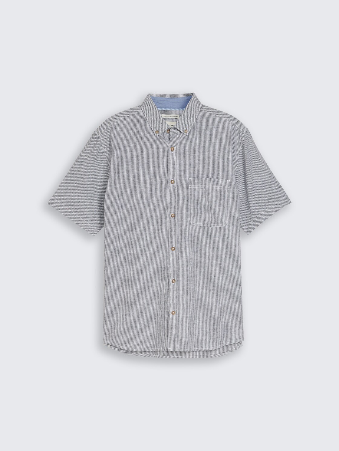 Regular Fit Kurzarmhemd mit Leinenanteil - navy white small stripe - Vorder-Produkt-Ansicht