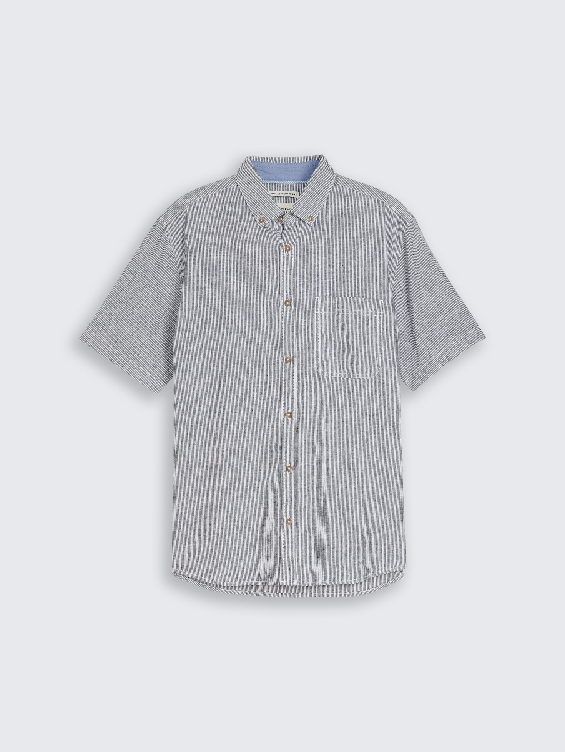 Chemise à manches courtes coupe regular avec un mélange de lin - navy white small stripe - Vue de face du produit