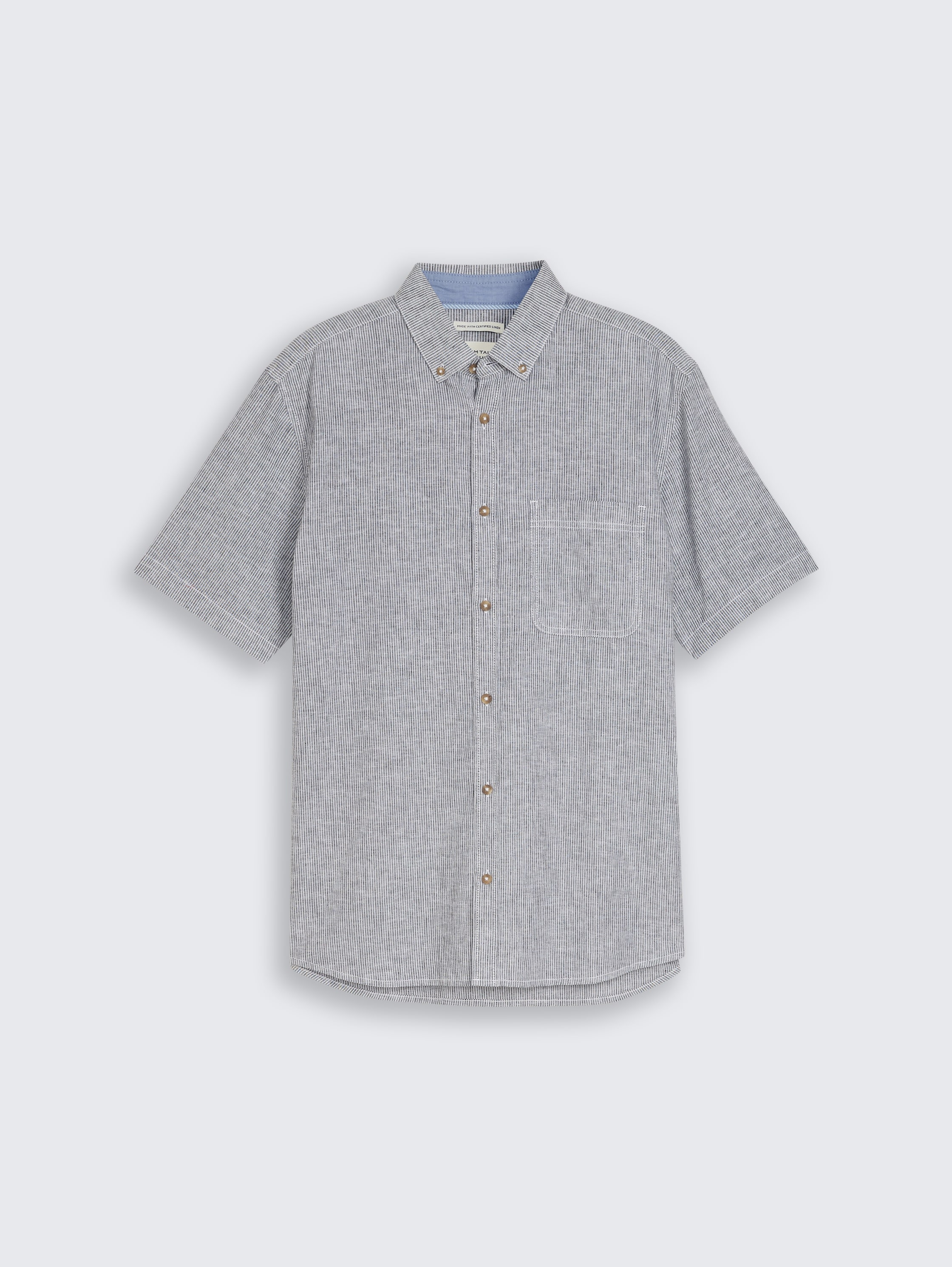 Regular Fit Kurzarmhemd mit Leinenanteil - navy_white_small_stripe - 