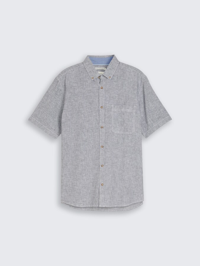 Regular Fit Kurzarmhemd mit Leinenanteil von Men, navy white small stripe