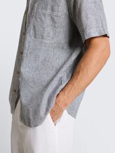 Regular Fit Kurzarmhemd mit Leinenanteil - navy white small stripe - Detail-Model-Ansicht