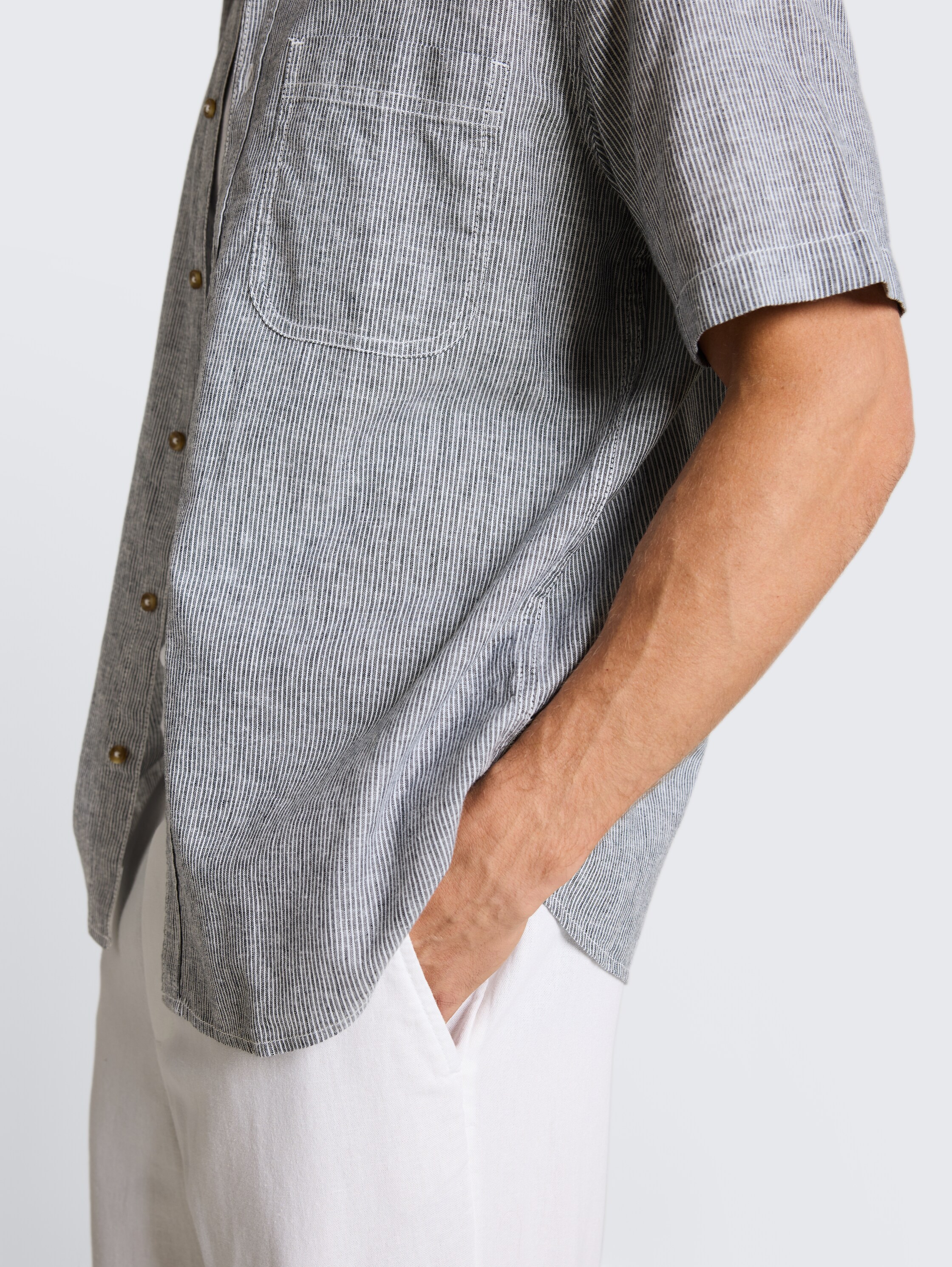 Regular Fit Kurzarmhemd mit Leinenanteil - navy_white_small_stripe - 