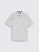 Regular Fit Kurzarmhemd mit Leinenanteil - white leaf green small stripe - Vorder-Produkt-Ansicht