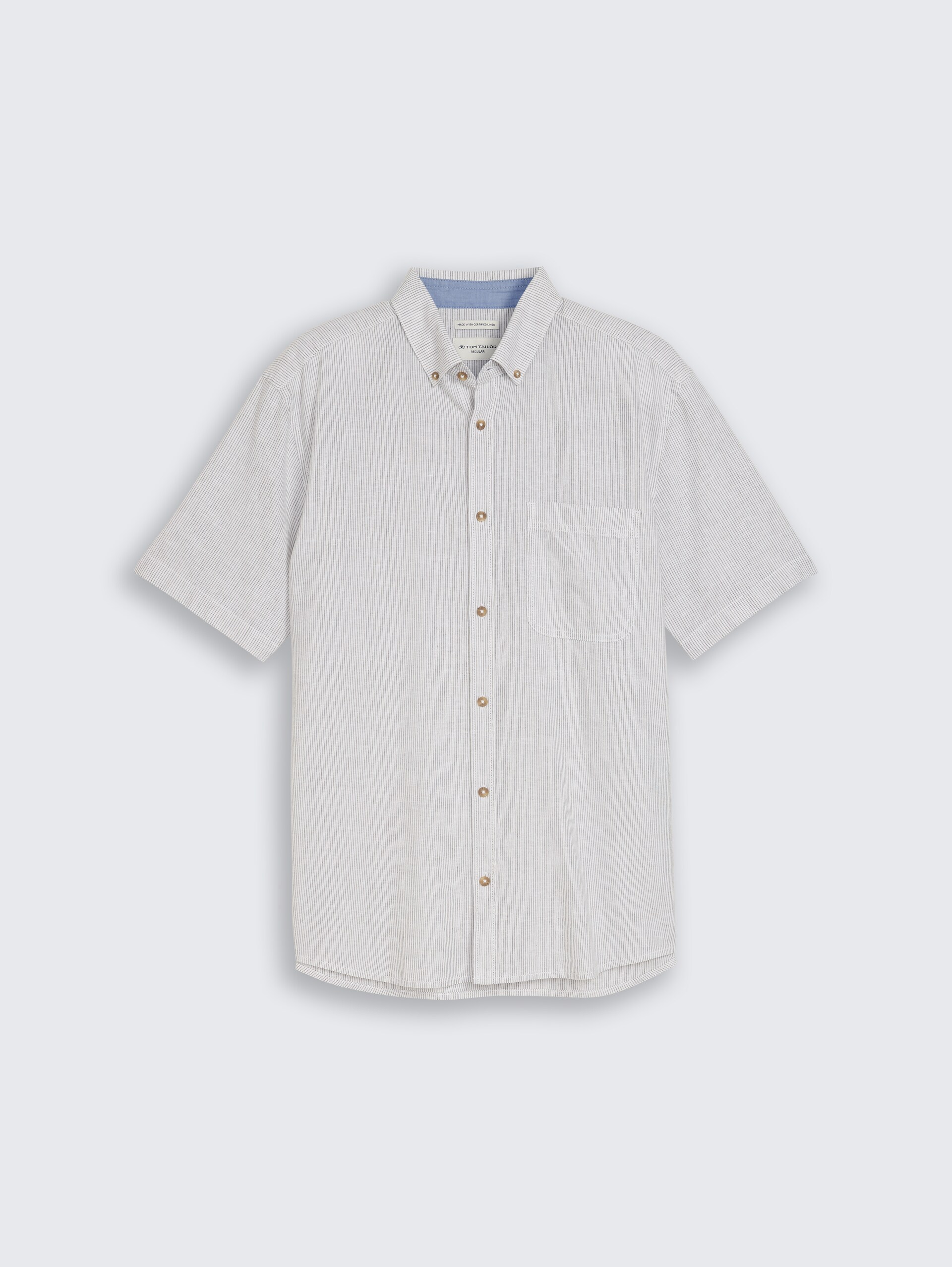 Chemise à manches courtes coupe regular avec un mélange de lin - white leaf green small stripe - Vue de face du produit