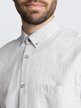 Regular Fit Kurzarmhemd mit Leinenanteil - white leaf green small stripe - Detail-Model-Ansicht