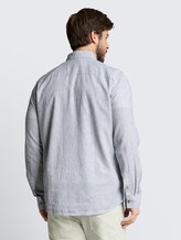 Overhemd met normale pasvorm en linnenmix - white navy small stripe - Neklijn model-achteraanzicht