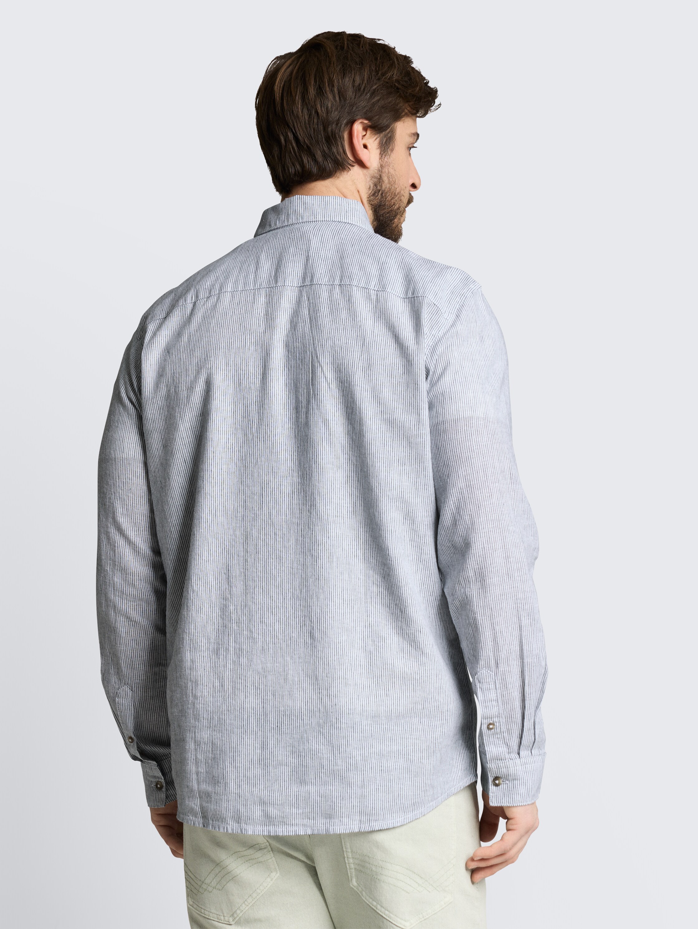 Regular Fit Kurzarmhemd mit Leinenanteil - white_navy_small_stripe - 