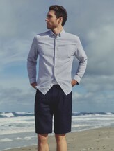 Regular Fit Hemd mit Leinenanteil - white navy small stripe