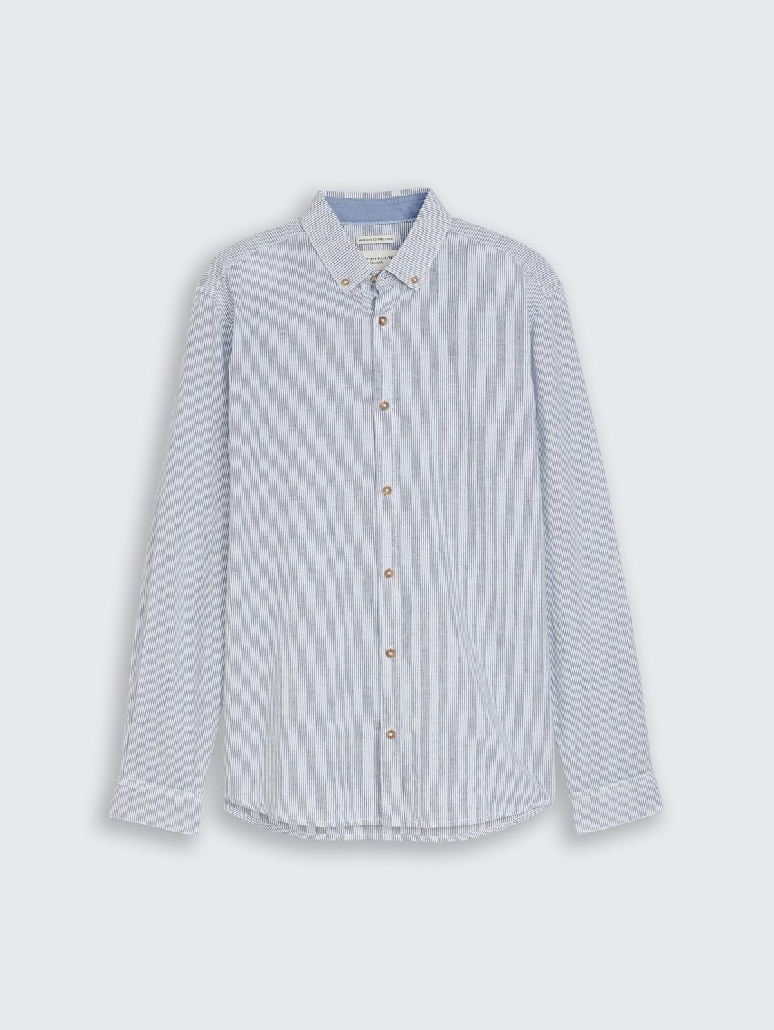 Regular fit overhemd met korte mouwen en linnen - white navy small stripe - Product vooraanzicht