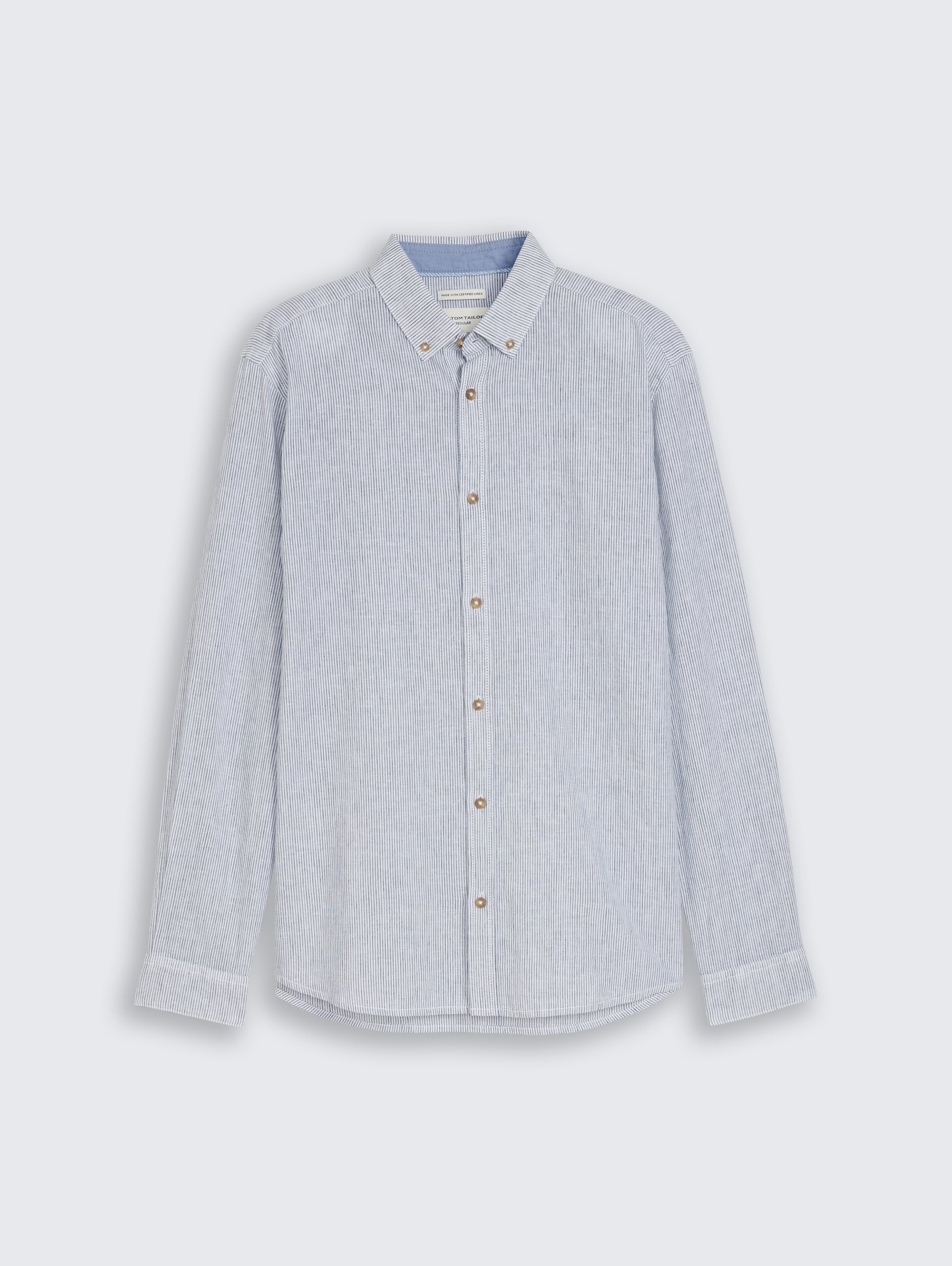 Regular fit overhemd met linnen - white navy small stripe - Product vooraanzicht