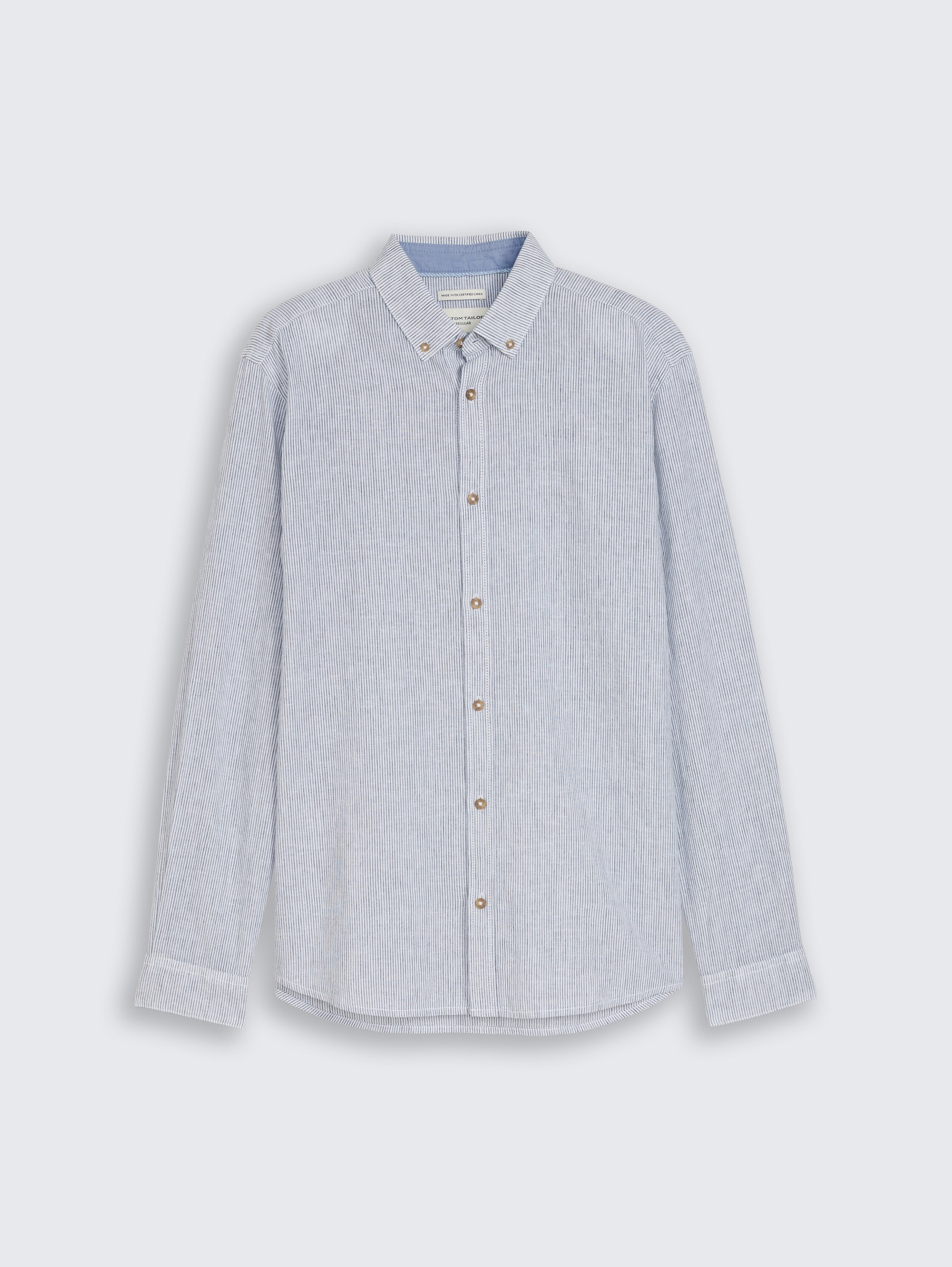 Regular Fit Kurzarmhemd mit Leinenanteil - white_navy_small_stripe - 