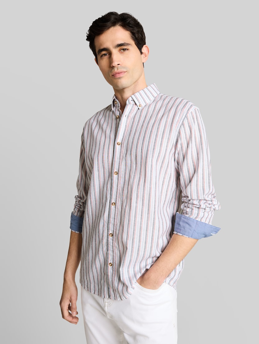 Regular Fit Hemd mit Leinenanteil von Men, white multicolor stripe