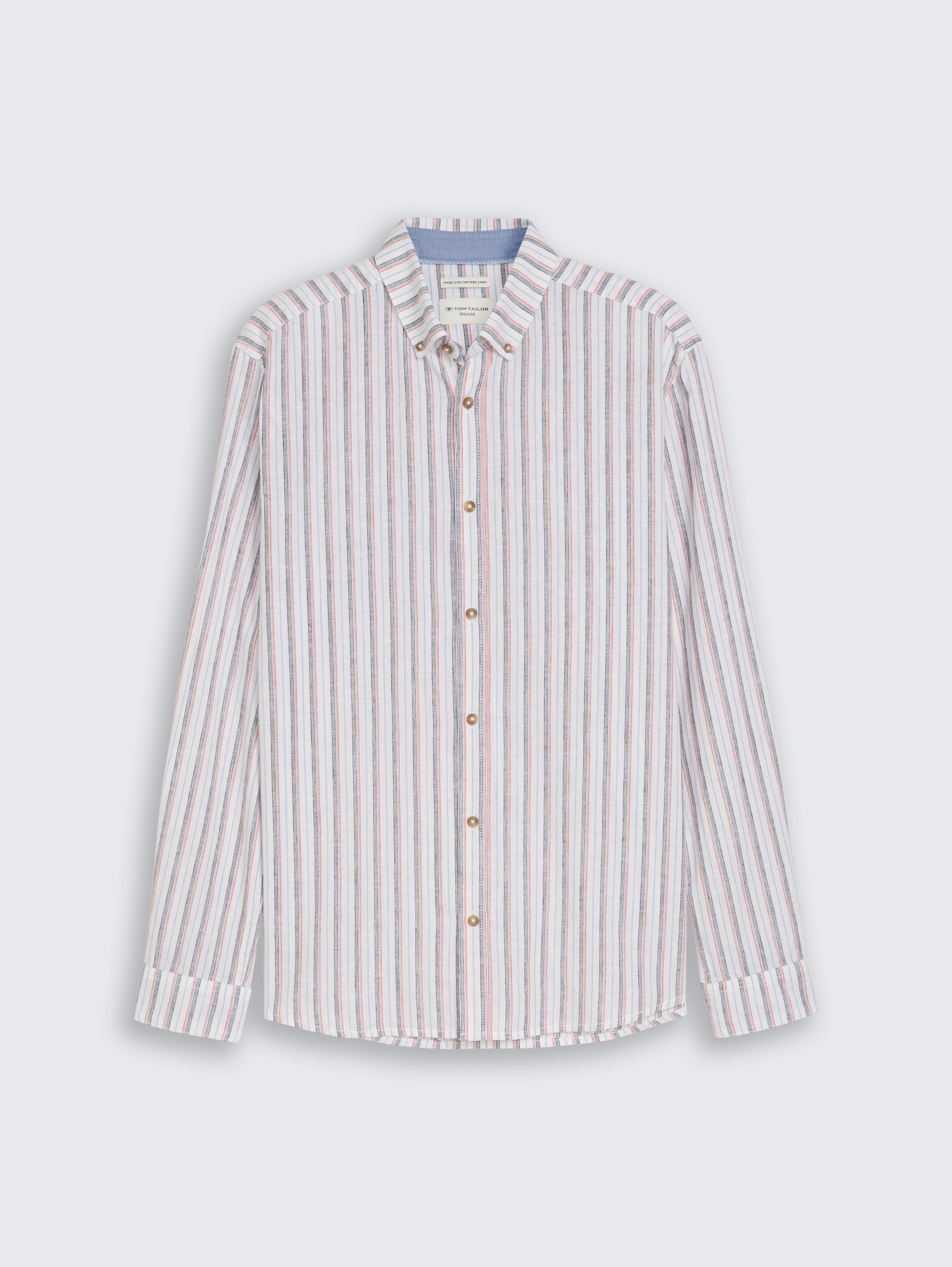 Regular fit overhemd met korte mouwen en linnen door Men, white multicolor stripe