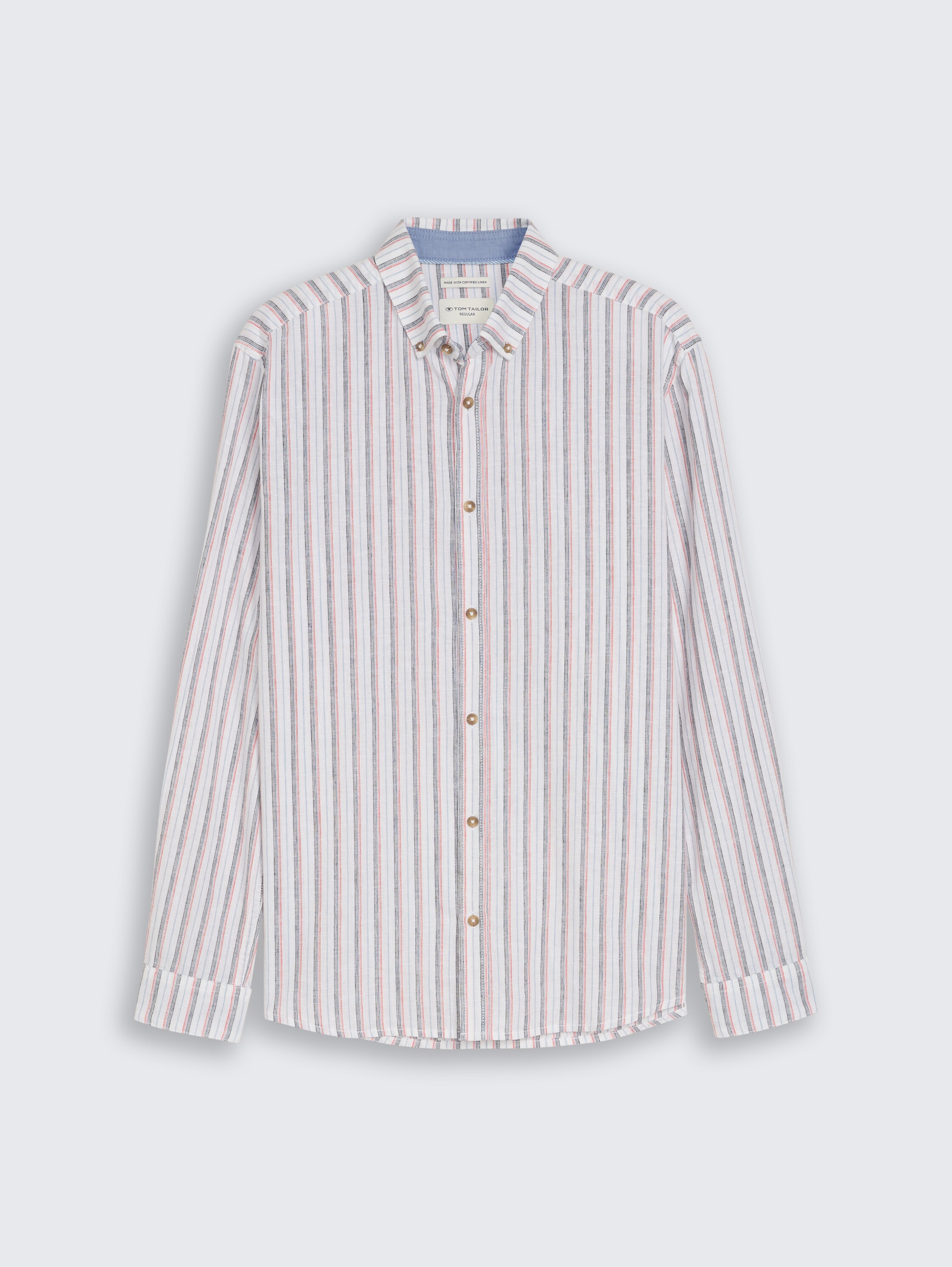 Regular fit overhemd met korte mouwen en linnen - white_multicolor_stripe - 