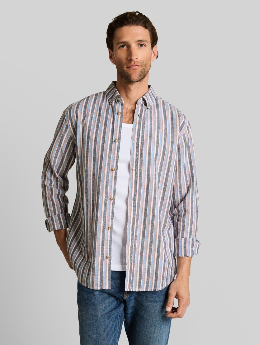 Regular Fit Hemd mit Leinenanteil von Men, blue multicolor stripe