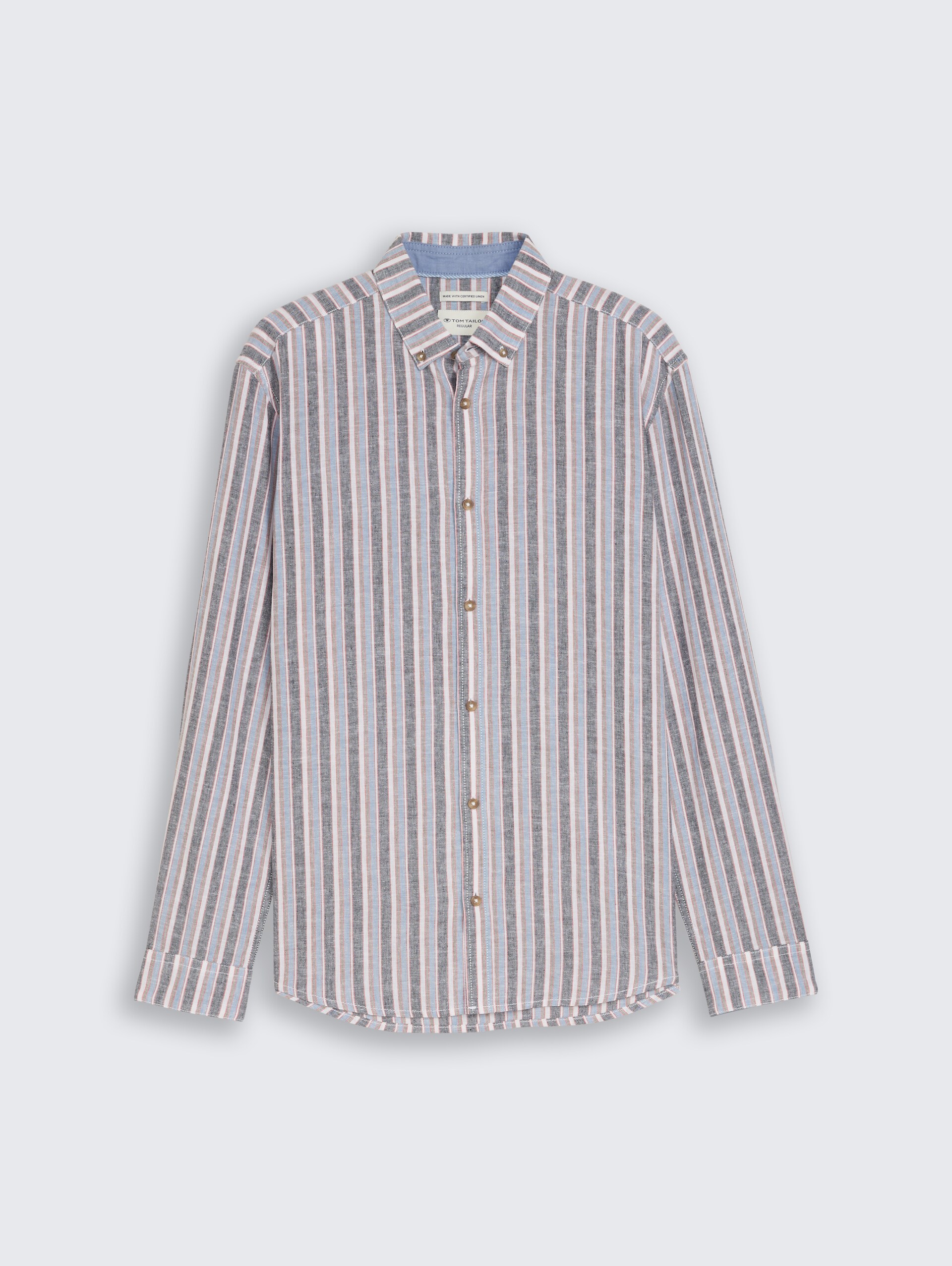 Regular fit overhemd met linnen - blue multicolor stripe - Product vooraanzicht