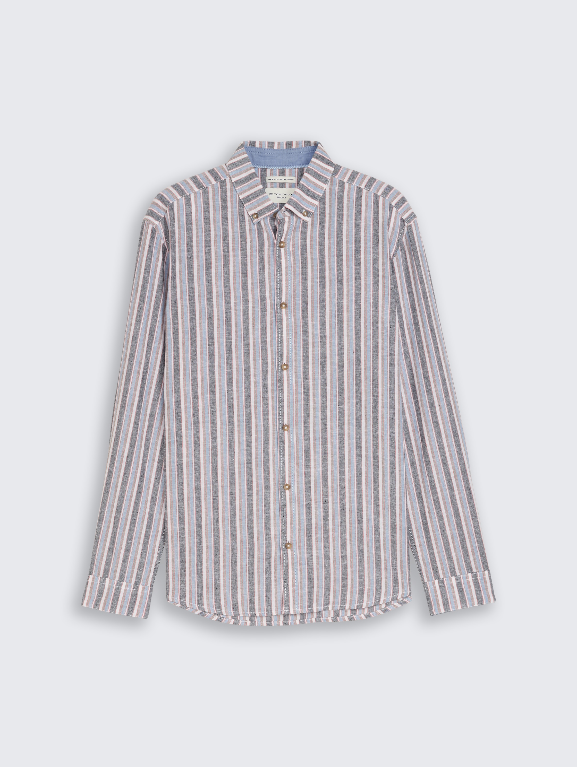 Regular fit short-sleeved shirt with linen blend - blue_multicolor_stripe - 