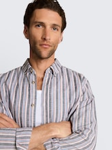 Overhemd met normale pasvorm en linnenmix - blue multicolor stripe - Detailaanzicht model