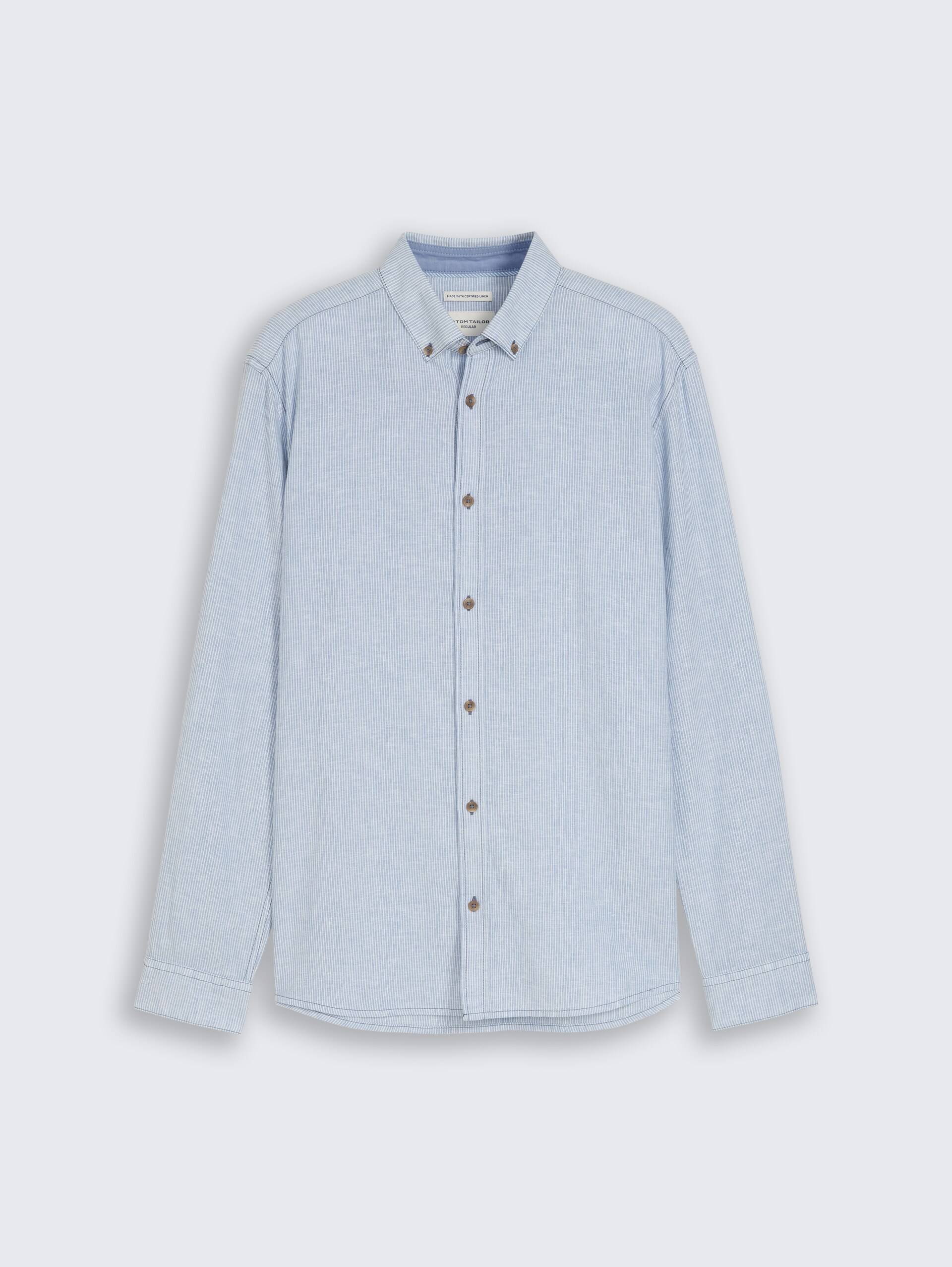 Regular fit overhemd met linnen - bleeched blue white stripe - Product vooraanzicht
